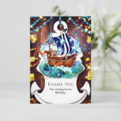 Carte De Remerciements Anniversaire pirate aventure pour enfants boho (Debout devant)