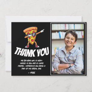 Carte De Remerciements Anniversaire Pizza Party   Fête Enfants Fun Tranch
