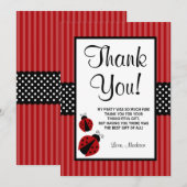 Carte De Remerciements Anniversaire rayé de points de coccinelle rouge et (Devant / Derrière)