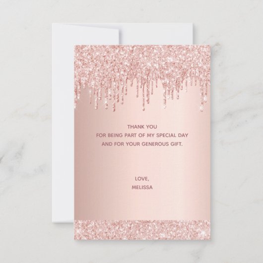 Carte de remerciements anniversaire rose or partie (Dos)