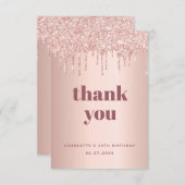 Carte De Remerciements Anniversaire rose parties scintillant or gouttes g (Devant / Derrière)