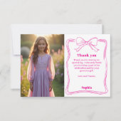 Carte De Remerciements Anniversaire rose photo fille arc blanc (Devant)