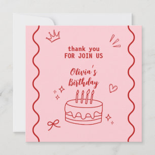 Carte De Remerciements Anniversaire Rouge et Rose