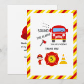 Carte De Remerciements Anniversaire sur le thème des pompiers (Devant / Derrière)