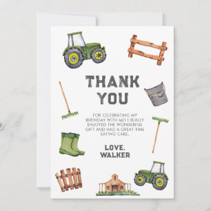 Carte De Remerciements Anniversaire Tracteur Vert Aquarelle 