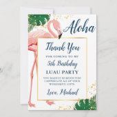 Carte De Remerciements Anniversaire Tropical Bleu Or Flamingo Aloha (Devant)