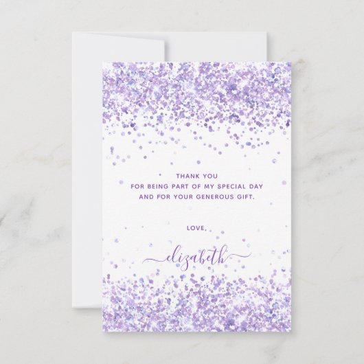 Carte De Remerciements Anniversaire violet violet parties scintillant bla (Dos)