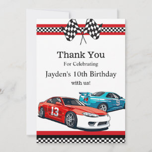 Carte De Remerciements Anniversaire voiture de course,