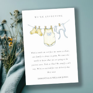 Carte De Remerciements Annonce de bébé jaune de cordes à linge simple mig