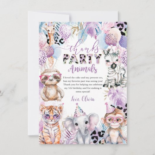 Carte De Remerciements Appeler tous les animaux de fête Jungle Safari Ann (Devant)