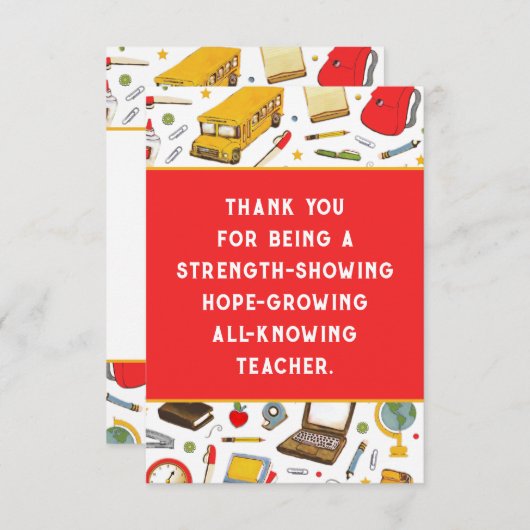 Carte De Remerciements Appréciation de l'enseignant (Devant / Derrière)