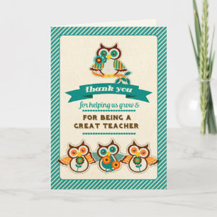 Carte De Remerciements Appréciation de l'enseignant de Cute Owls