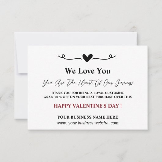 Carte De Remerciements Appréciation du client Valentine's Day (Devant)