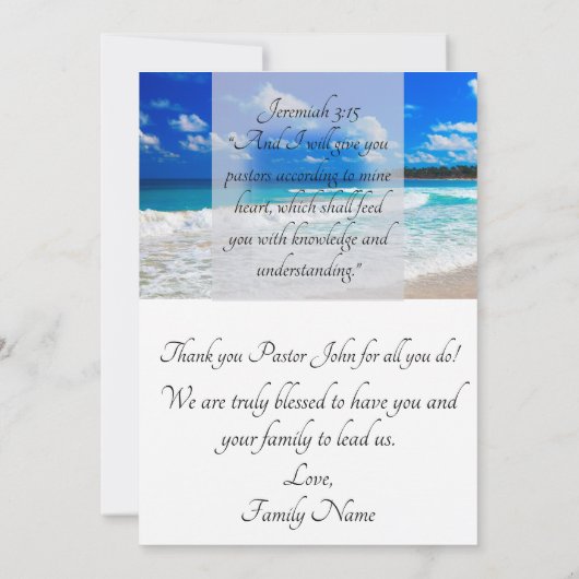 Carte De Remerciements Appréciation du pasteur Ocean Blue Waves (Dos)