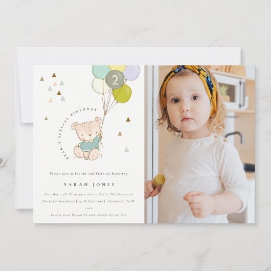 Carte De Remerciements Aqua Bear Balloon Photo N'Importe Quel Âge Anniver (Devant)