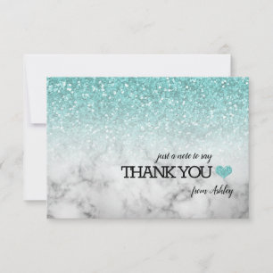 Carte De Remerciements Aqua Blue Faux Parties scintillant/Marble Sweet 16
