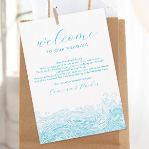 Carte De Remerciements Aqua Blue Ocean Waves Mariage Bienvenue Itinéraire