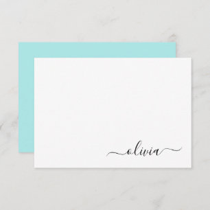 Carte De Remerciements Aqua Blue Turquoise Moderne Script Girl Monogramme