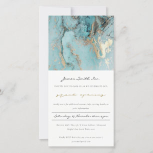 CARTE DE REMERCIEMENTS AQUA DUSKY BLUE GOLD AGATE GRAND OUVERTURE INVITAT