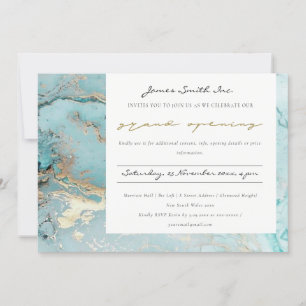 CARTE DE REMERCIEMENTS AQUA DUSKY BLUE GOLD AGATE GRAND OUVERTURE INVITAT