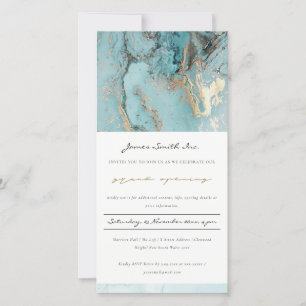 CARTE DE REMERCIEMENTS AQUA DUSKY BLUE GOLD AGATE GRAND OUVERTURE INVITAT