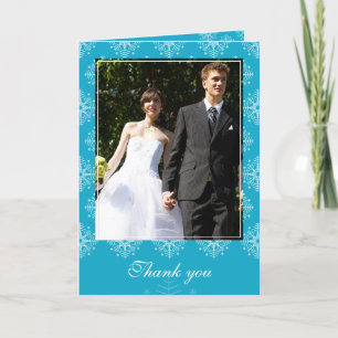 Carte De Remerciements Aqua + flocons de neige remerciement de mariage d'