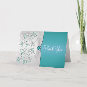 Carte De Remerciements Aqua marine et Silver Thank You Card