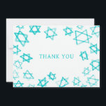 Carte De Remerciements Aqua Star de David Bar Bat mitzvah<br><div class="desc">Parfait plaisir Carte de remerciements à envoyer après un bat mitzvah, bar mitzvah ou autre célébration juive! L'aquarelle faite main pour vous sur le devant et le côté arrière vierge! ENTIÈREMENT PERSONNALISABLE ! Cliquez sur "Personnaliser" ci-dessus pour modifier le texte. Cliquez sur "modifier à l'aide de l'outil de conception" pour...</div>
