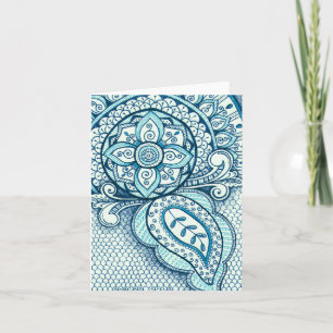 Carte De Remerciements Aquamarine Blue Damask Indian Mandala Thank