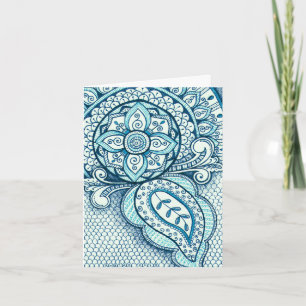 Carte De Remerciements Aquamarine Blue Damask Indian Mandala Thank