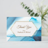 Carte De Remerciements Aquarelle Abstraite bleue Mariage double cadre (Debout devant)