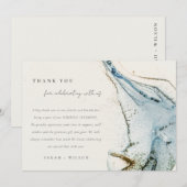 Carte De Remerciements Aquarelle Abstraite Blue Gold Mariage de plage (Devant / Derrière)