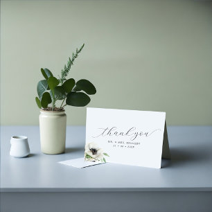 Carte De Remerciements Aquarelle Anémones noir et blanc Mariage de script