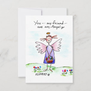Carte De Remerciements Aquarelle Angel Dessin bleu violet et vert
