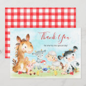 Carte De Remerciements Aquarelle Animaux de ferme (Devant / Derrière)