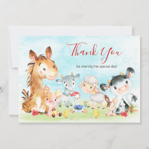 Carte De Remerciements Aquarelle Animaux de ferme