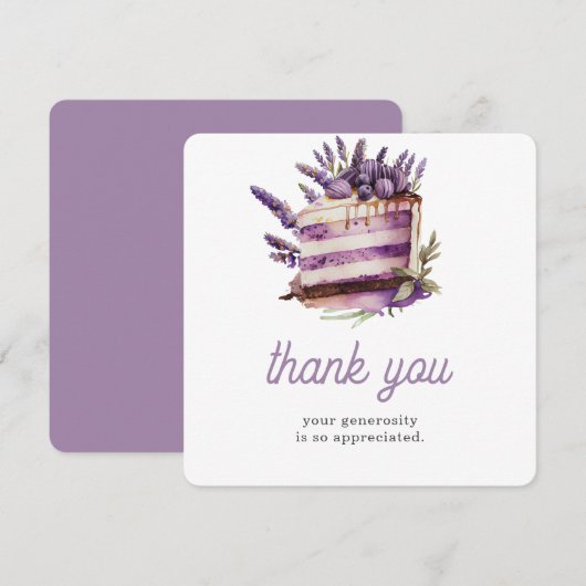 Carte De Remerciements Aquarelle Anniversaire Brunch Lavender Cake (Devant / Derrière)