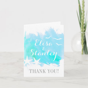 Carte De Remerciements Aquarelle Aqua, mariage sur la plage étoile de mer