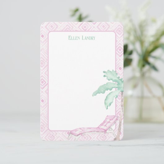 Carte De Remerciements Aquarelle Art déco Palm Beach Chaise (Debout devant)