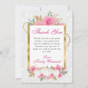 Carte De Remerciements Aquarelle Automne Rose Or Floral Citrouille Douce