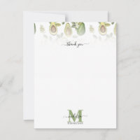 Aquarelle Avocado Motif botanique Monogrammé