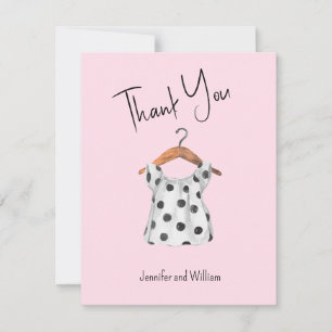 Carte De Remerciements Aquarelle Baby Points noirs Robe Baby shower rose