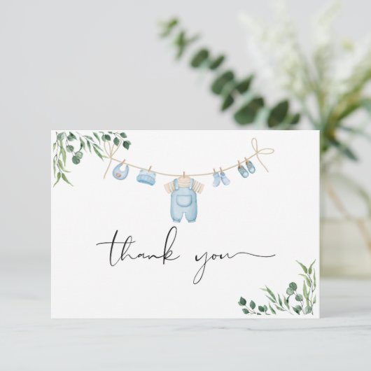 Carte De Remerciements Aquarelle Baby shower bleu (Debout devant)