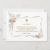 Carte De Remerciements Aquarelle Blanc Dusty Fleurs Roses Baptême (Dos)