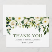 Carte De Remerciements Aquarelle Blanc Floral Mariage (Devant / Derrière)