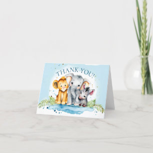 Carte De Remerciements Aquarelle blanche Baby shower pour bébé Safari Ani