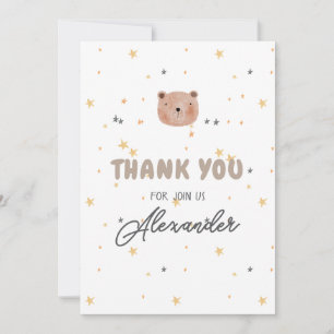 Carte De Remerciements Aquarelle blanche et Brown Baby shower mignon