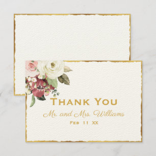 Carte De Remerciements Aquarelle blanche rose mauve Florales Gold Edge Lu