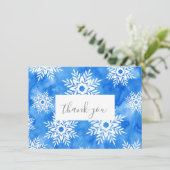 Carte De Remerciements Aquarelle bleu Abstraits Snowflakes (Debout devant)