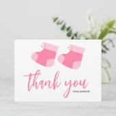 Carte De Remerciements Aquarelle Bleu Bébé Baby shower de bottes filles (Debout devant)